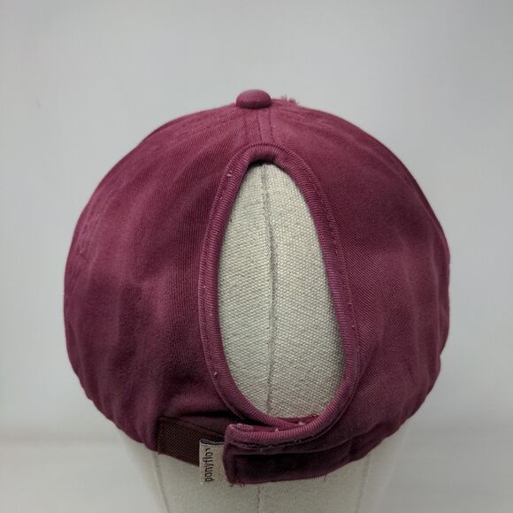 Ponyflo Strapback Hat Ponytail Red Burgundy OSFM Embroidered Distressed - Picture 5 of 7